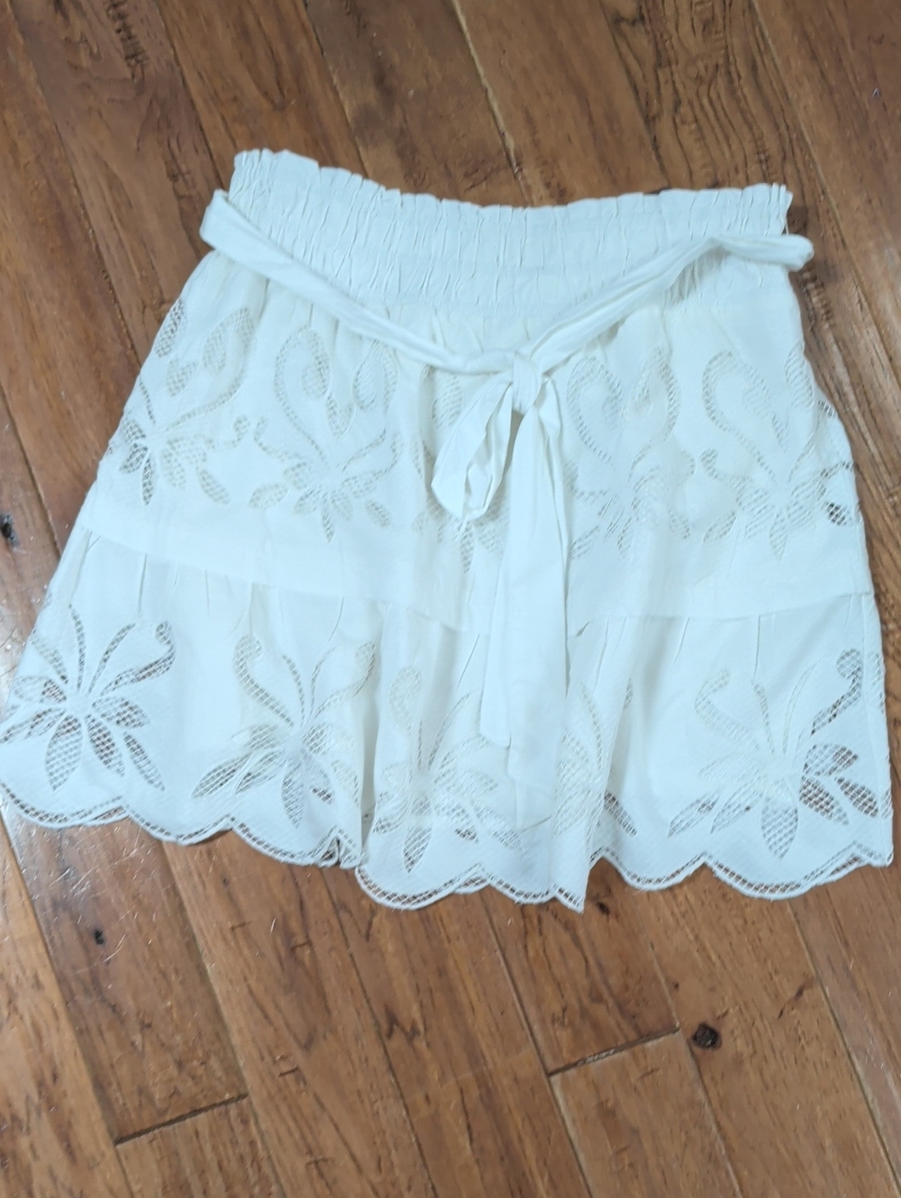 By Anthropologie Somerset Cutwork Edition White Eyelet Tie-Waist Mini Skirt